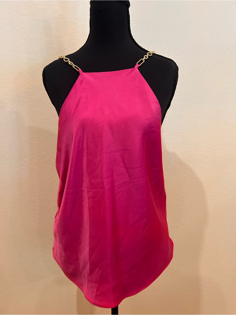 BCBGMaxAzria Fuchsia Halter Camisole with Gold Chain Straps